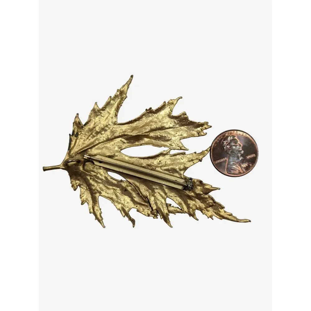 Real Maple Leaf Brooch Pendant Pin Metal Dipped Electroform Vintage 1970s Fairy